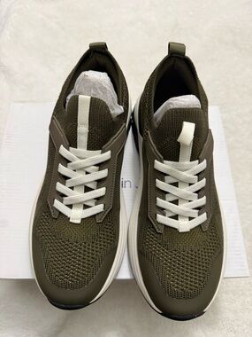 Calvin Klein Jeans Olive Knit Lace-Up Sneakers with White Trim